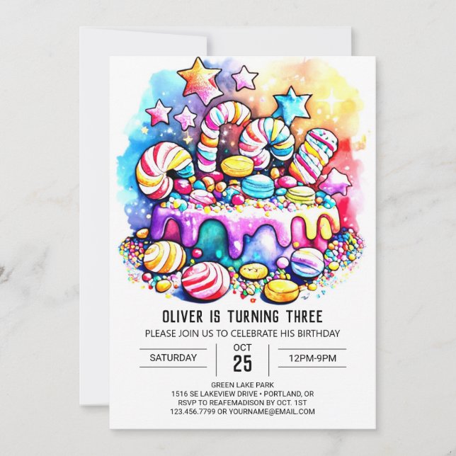 Rainbow Candyland Editable Birthday Invitation (Front)