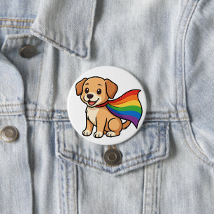 Rainbow Cape Puppy – LGBTQ++ Pride Design 7.5 Cm Round Badge