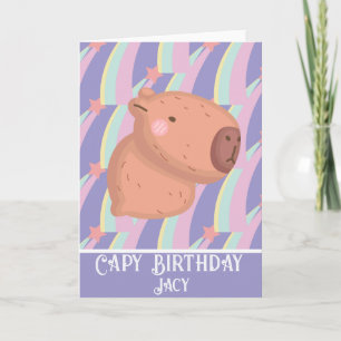 Rainbow Capybara Birthday Cute Card