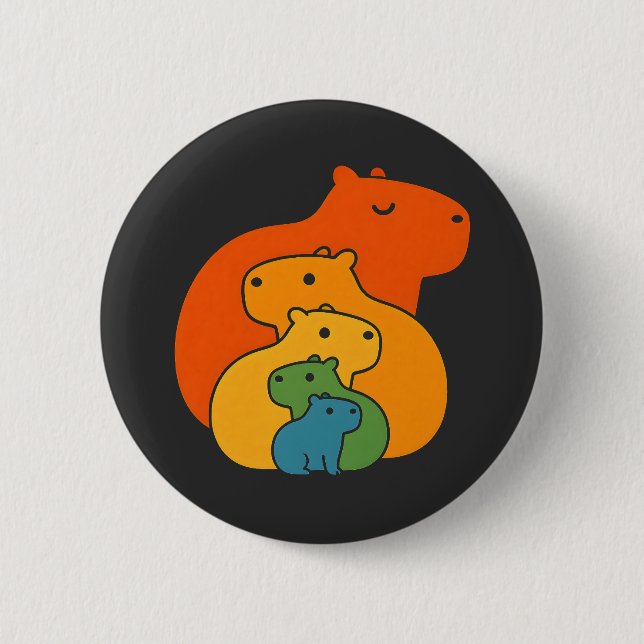 Rainbow capybaras  6 cm round badge (Front)