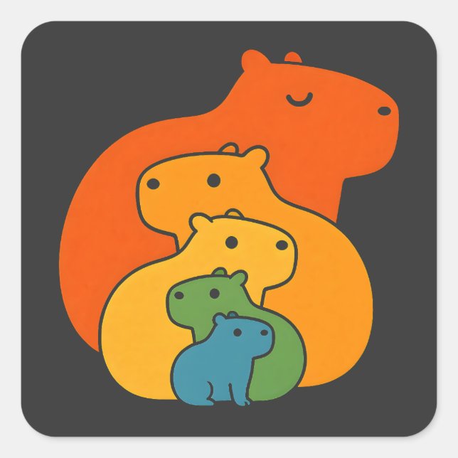 Rainbow capybaras  square sticker (Front)