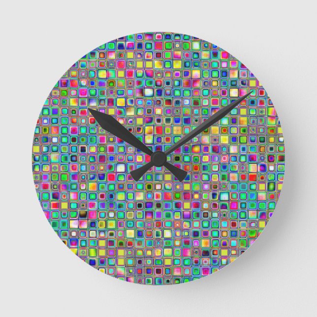 Rainbow 'Carnival' Textured Mosaic Tiles Pattern Round Clock (Front)