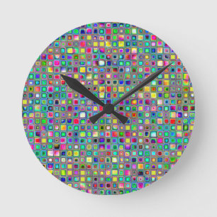 Rainbow 'Carnival' Textured Mosaic Tiles Pattern Round Clock