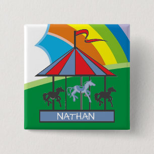 Rainbow Carousel Personalised Kids 15 Cm Square Badge