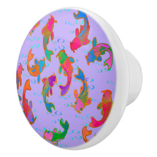 Rainbow Carp Dancing in the Rain Lilac Ceramic Knob