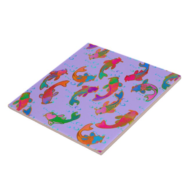 Rainbow Carp Dancing in the Rain Lilac Tile (Side)