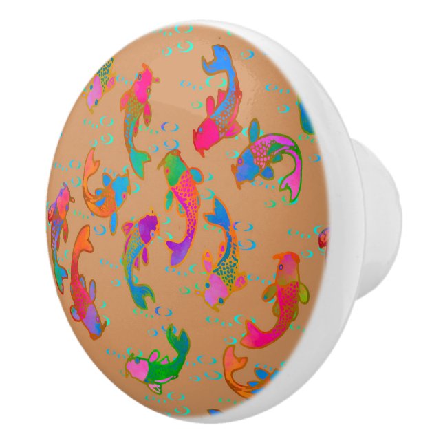 Rainbow Carp Dancing in the Rain Rich Sands Ceramic Knob (Right)