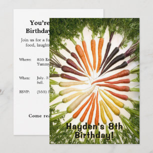 Rainbow Carrot Birthday Party Custom Name Age Invitation