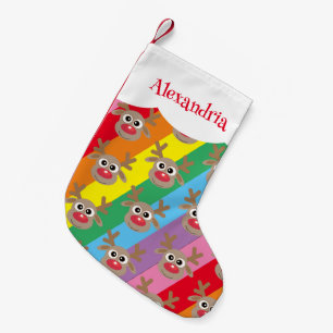 Rainbow Cartoon Reindeer Pattern Fun Colourful Small Christmas Stocking