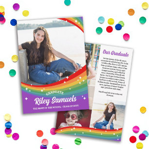 Rainbow Cartoon Sparkles 5 Photos Graduation Announcement
