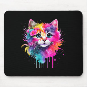 Rainbow Cat A Watercolor Paint Colourful Flowers C Mouse Mat