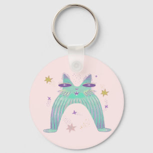 rainbow cat art key ring