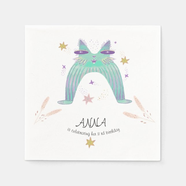 Rainbow cat birthday  kids  napkin (Front)