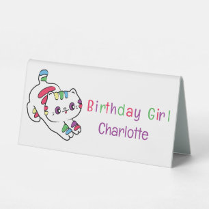 Rainbow Cat Cartoon Birthday Party Girl Name