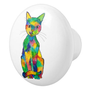 Rainbow Cat Ceramic Knob