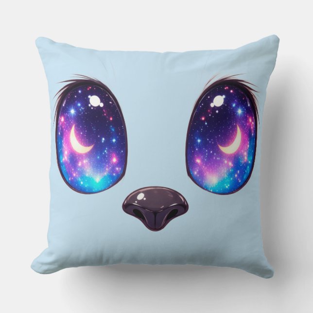 Rainbow Cat Eyes Kawaii Cat Face Illustration Cushion (Front)