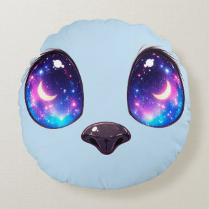 Rainbow Cat Eyes Kawaii Cat Face Illustration Round Cushion