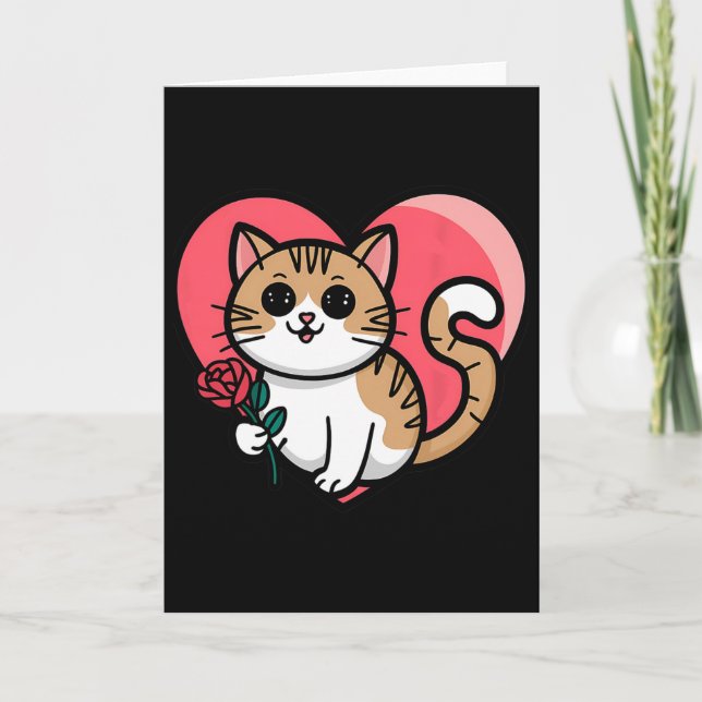 Rainbow Cat Hugging Heart Cute Valentine Graphic D Card (Front)