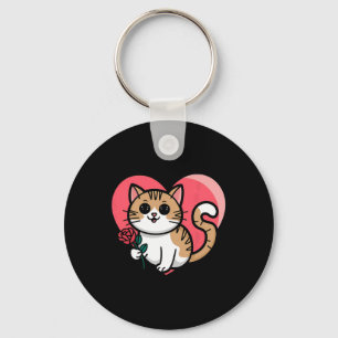 Rainbow Cat Hugging Heart Cute Valentine Graphic D Key Ring