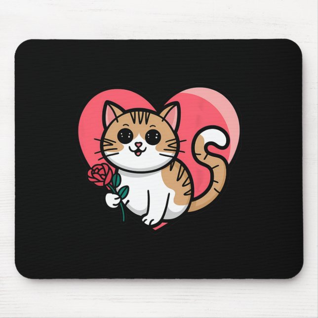 Rainbow Cat Hugging Heart Cute Valentine Graphic D Mouse Mat (Front)