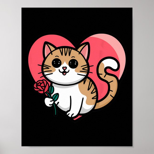 Rainbow Cat Hugging Heart Cute Valentine Graphic D Poster (Front)