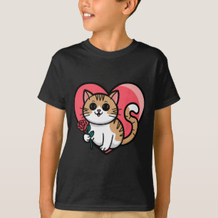 Rainbow Cat Hugging Heart Cute Valentine Graphic D T-Shirt
