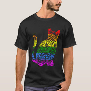 Rainbow Cat Kitty Mandala Lotus Flower Yoga Medita T-Shirt