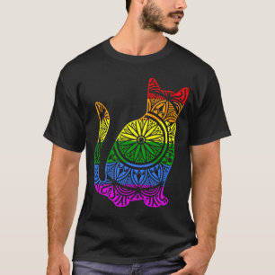 Rainbow Cat Kitty Mandala Lotus Flower Yoga Medita T-Shirt
