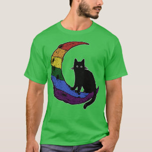 Rainbow Cat Moon LGBT Gay Pride Flag T-Shirt