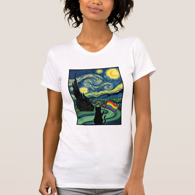 Rainbow Cat Night Landscape Vector Shirt Design_1 (Front)