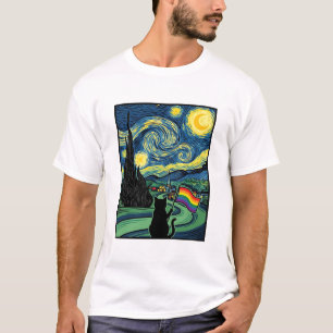 Rainbow Cat Night Landscape Vector Shirt Design_1