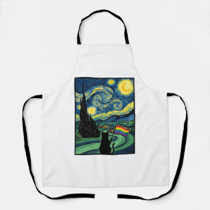 Rainbow Cat Night Landscape Vector Shirt Design_1 Apron