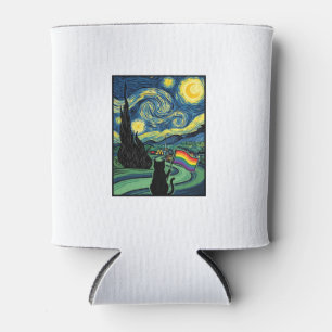Rainbow Cat Night Landscape Vector Shirt Design_1 Can Cooler