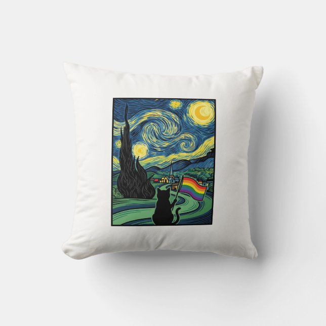 Rainbow Cat Night Landscape Vector Shirt Design_1 Cushion (Front)