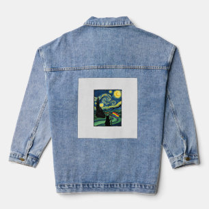Rainbow Cat Night Landscape Vector Shirt Design_1 Denim Jacket