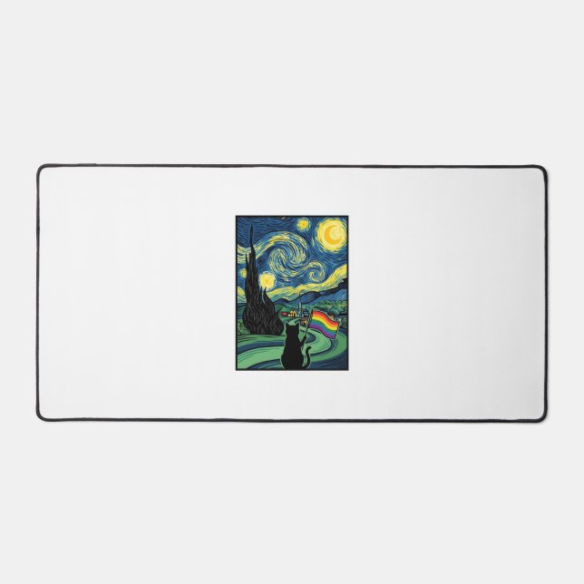Rainbow Cat Night Landscape Vector Shirt Design_1 Desk Mat (Front)