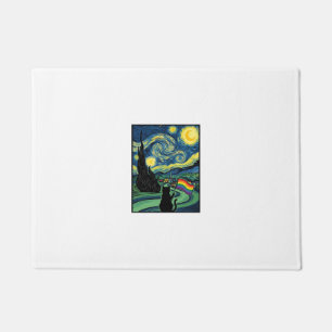 Rainbow Cat Night Landscape Vector Shirt Design_1 Doormat