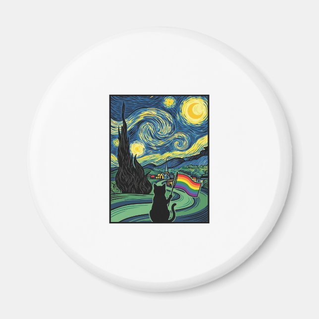 Rainbow Cat Night Landscape Vector Shirt Design_1 Magnet (Front)