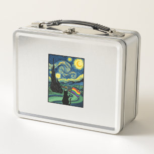 Rainbow Cat Night Landscape Vector Shirt Design_1 Metal Lunch Box