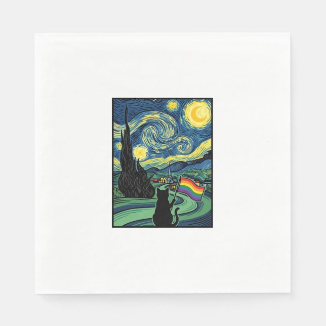 Rainbow Cat Night Landscape Vector Shirt Design_1 Napkin (Front)