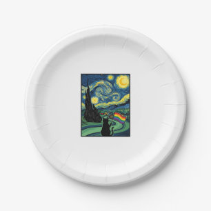 Rainbow Cat Night Landscape Vector Shirt Design_1 Paper Plate