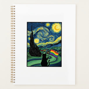 Rainbow Cat Night Landscape Vector Shirt Design_1 Planner