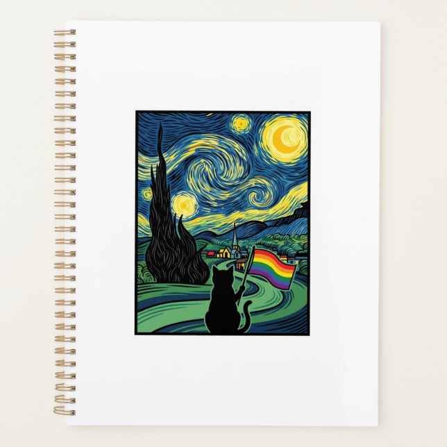 Rainbow Cat Night Landscape Vector Shirt Design_1 Planner (Front)
