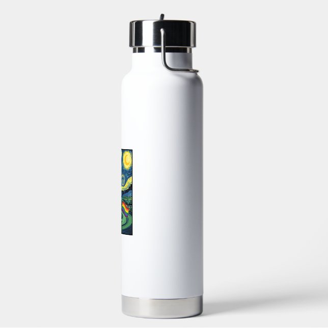 Rainbow Cat Night Landscape Vector Shirt Design_1 Water Bottle (Left)