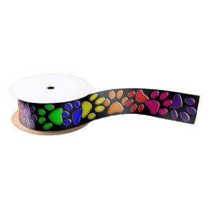 rainbow cat paw prints satin ribbon