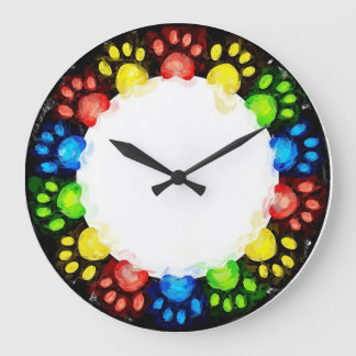 Rainbow Cat Paws Large Clock
