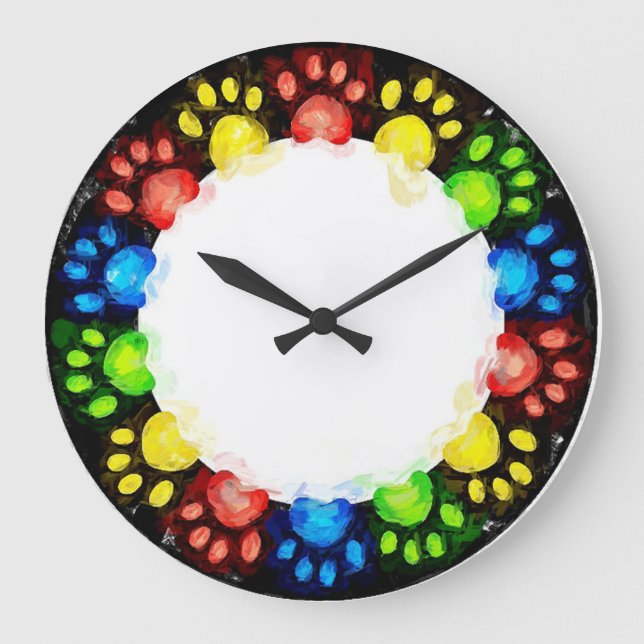Rainbow Cat Paws Large Clock (Front)