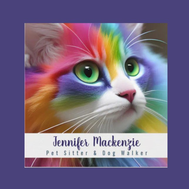 Rainbow Cat Pet Sitter and Dog Walker Square Business Card (Creator Uploaded)