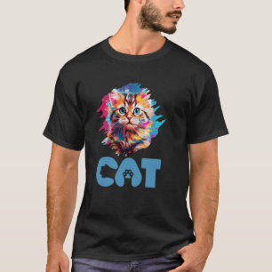 Rainbow Cat Realistic Watercolor Cute Cat Paint Co T-Shirt