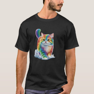 Rainbow Cat Realistic Watercolor Cute Cat Paint Co T-Shirt